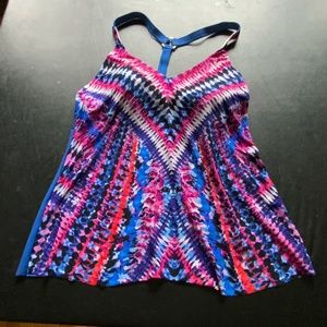 Tankini Top Aqua Green Med 8/10 Multi-color Racerback